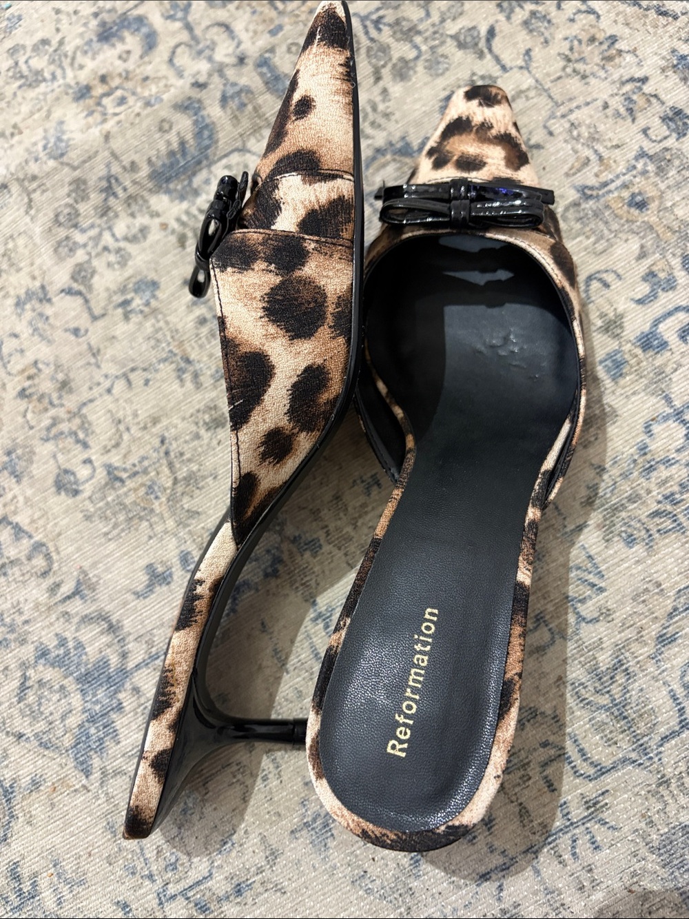 Reformation Leopard Print Pointed-Toe Kitten Heel Mules - size 7 - Picture 7 of 7